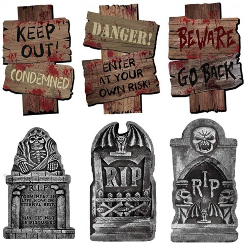 Set 3 Lapide RIP di Halloween + 3 cartelloni horror