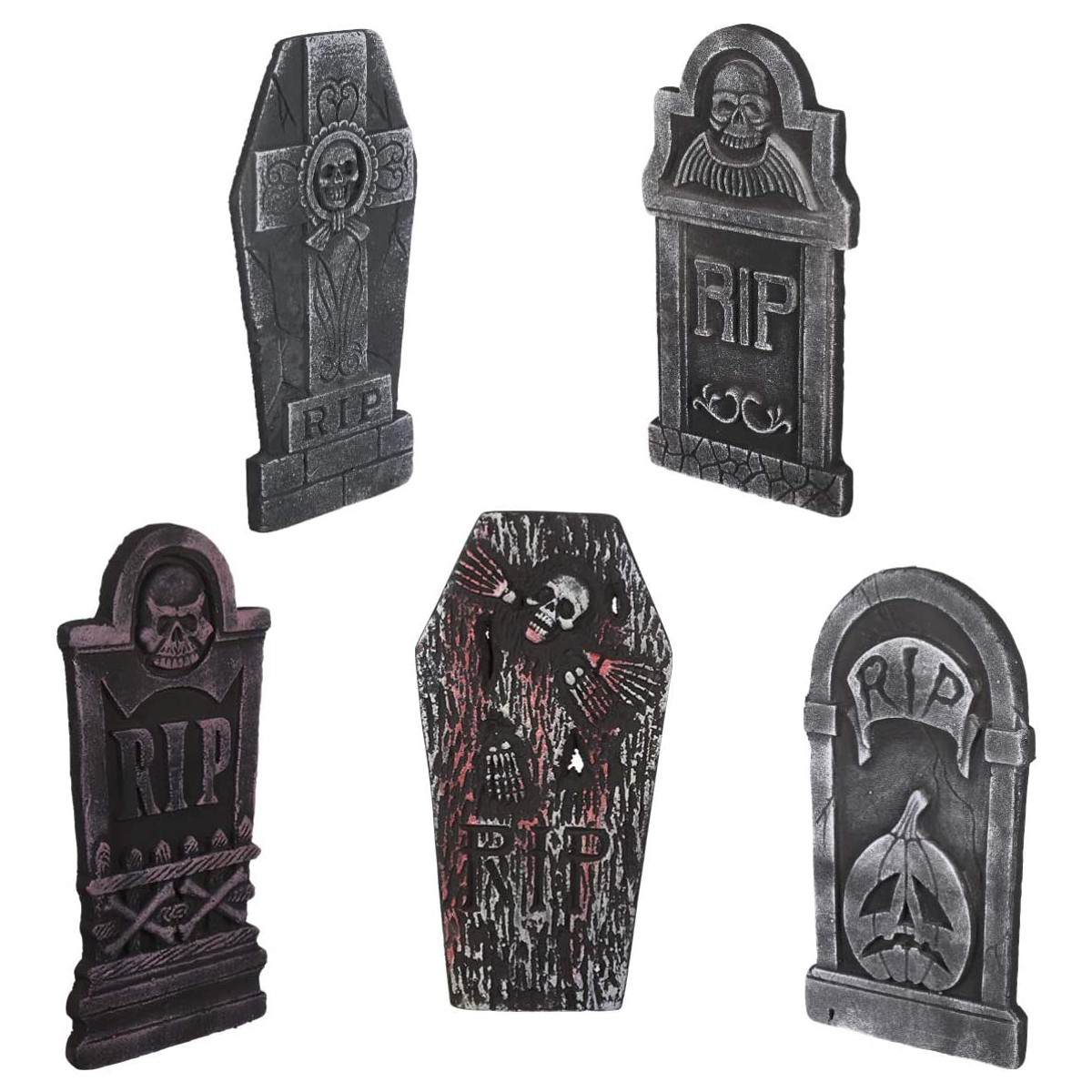 Set 5 pietre tombali, lapidi per Halloween, con paletti per fissaggio
