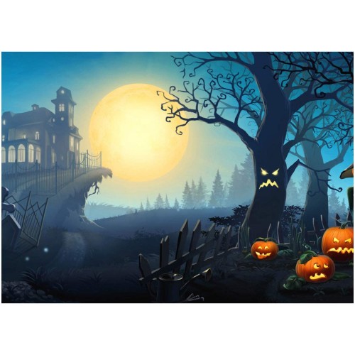 Poster fondale con albero e castello Horror, per Halloween