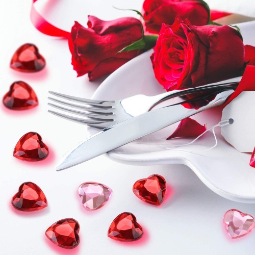 0.5 Pollici 200 Pezzi, Rosso, Rosa 200 Pezzi Cuore Rosso Acrilico per San Valentino Cuori Acrilici per Vaso Filler Matrimonio Decorazione a Forma di Cuore 