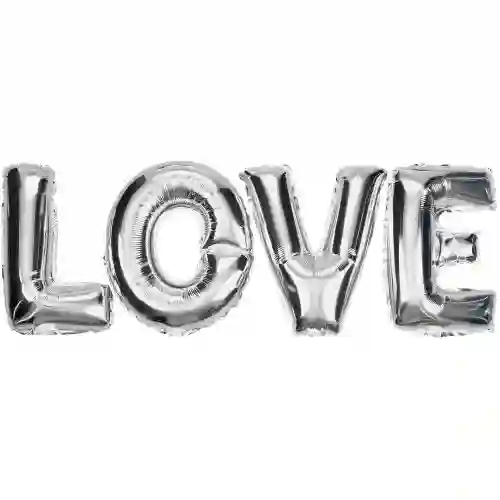Scritta palloncini lettere, Love, argento, per San Valentino