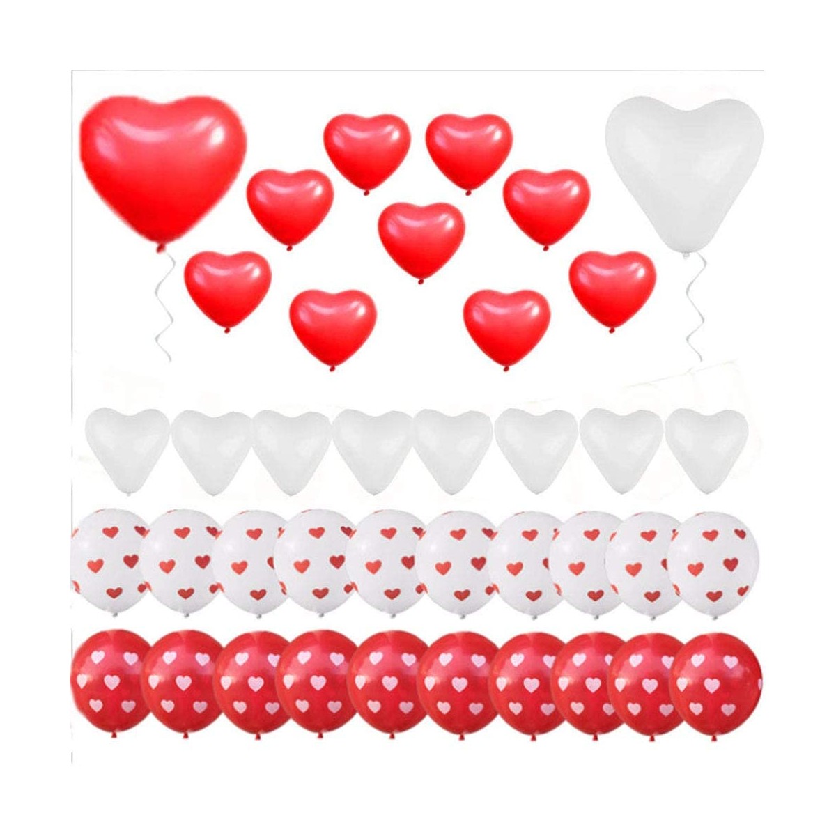 Set 40 Palloncini forma cuore bianchi e rossi, per feste romantiche