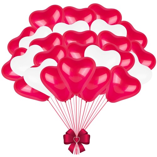 Set 60 palloncini forma cuore in lattice, rossi e bianchi