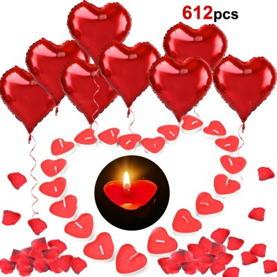 Set 12 palloncini cuore, 100 candeline e 500 petali rossi, per allestimenti