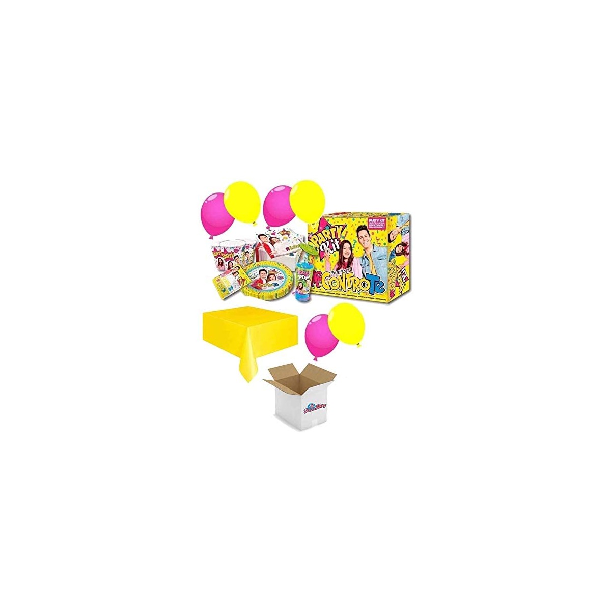 orkidea Kit Party Me Contro Te Festa Compleanno: 10 Piatti + 10 Bicchieri +  20 tovaglioli + 1 Mega Festone + 1 Candela + 1 Party Pop : : Casa  e cucina