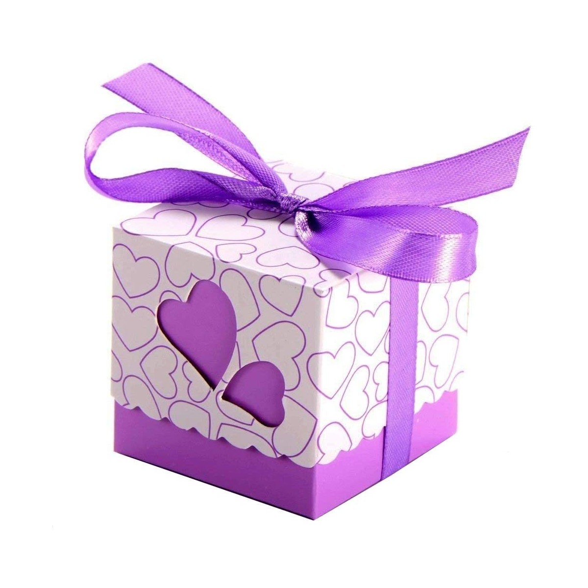 Set 50 scatole con cuore viola, per regali o bomboniere