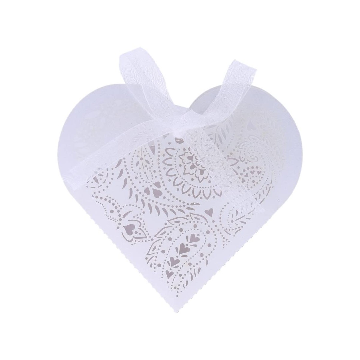 Set 20 scatole regalo forma cuore con nastrino, colore bianco