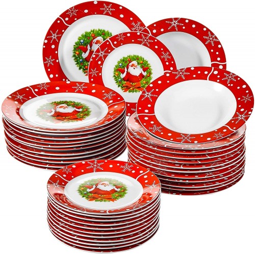 Set 36 piatti in porcellana di Natale, con stampa Babbo Natale
