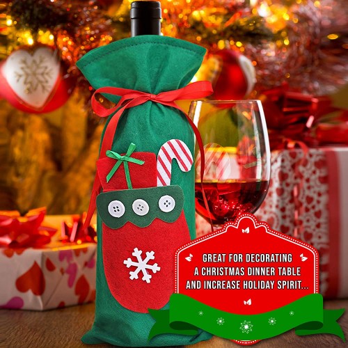 decorazione natalizia regalo collare e bottone design bottiglia di vino. Confezione da 4 copribottiglie di vino natalizie 