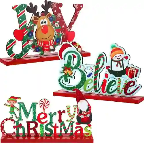 Set 3 decorazioni Natale da Tavola, in legno, originali