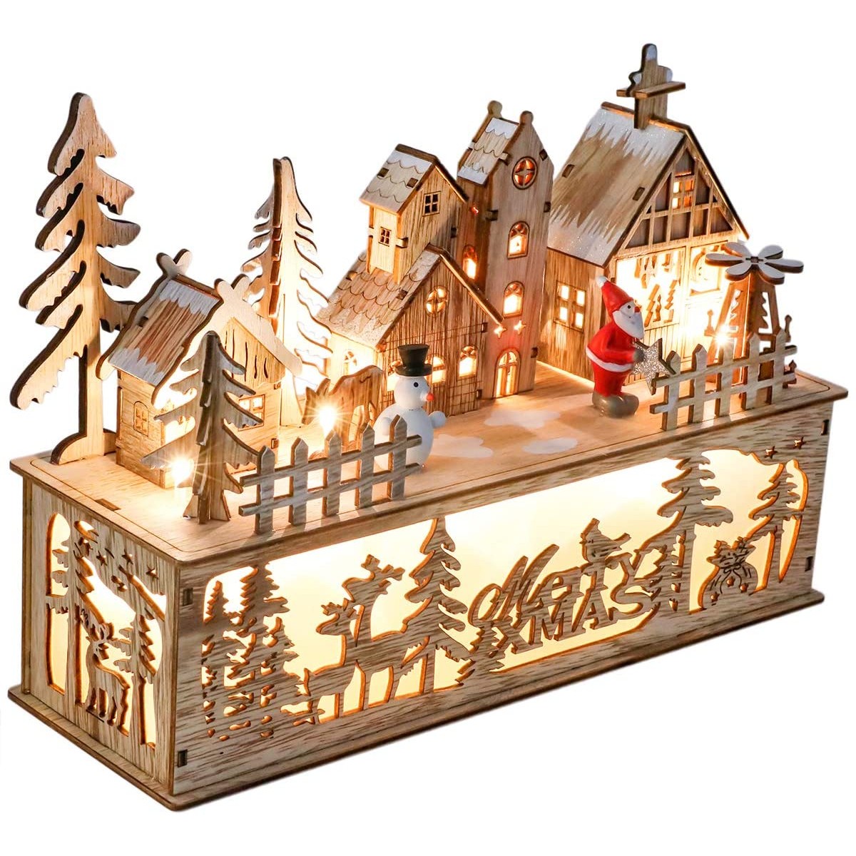 Villaggio in legno, decorazione Natalizia, con luci a LED