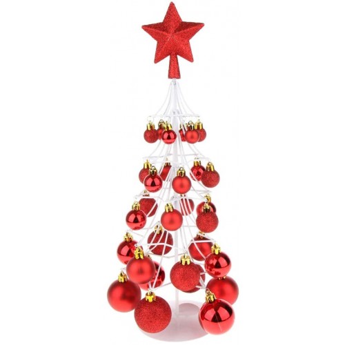 Centrotavola Mini Albero di Natale, bianco, palline rosse