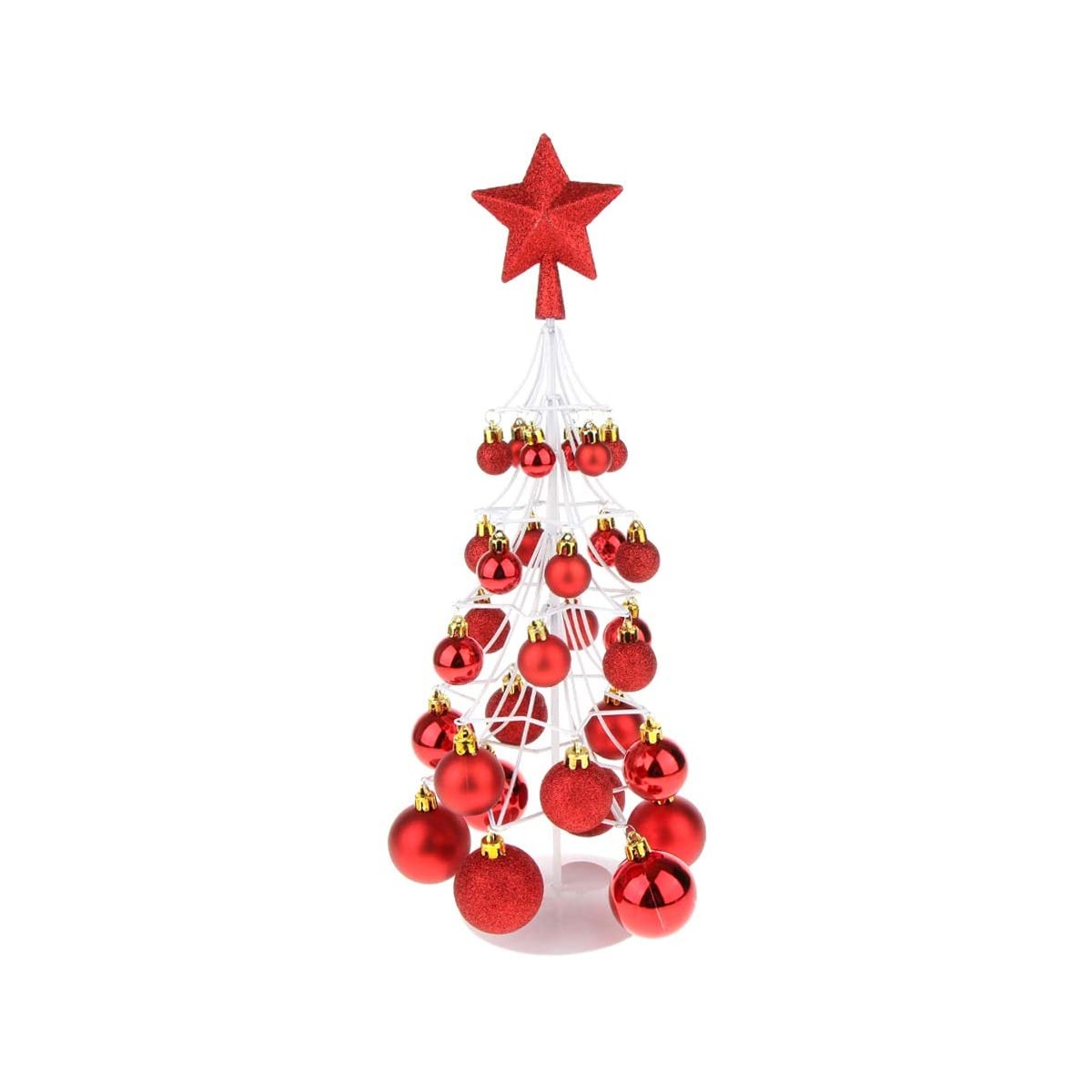 Centrotavola Mini Albero di Natale, bianco, palline rosse