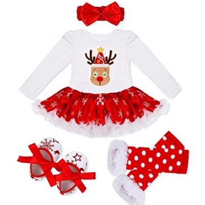 Vestito per bambine, tema cervo di Natale, in cotone, con fascia e scarpe
