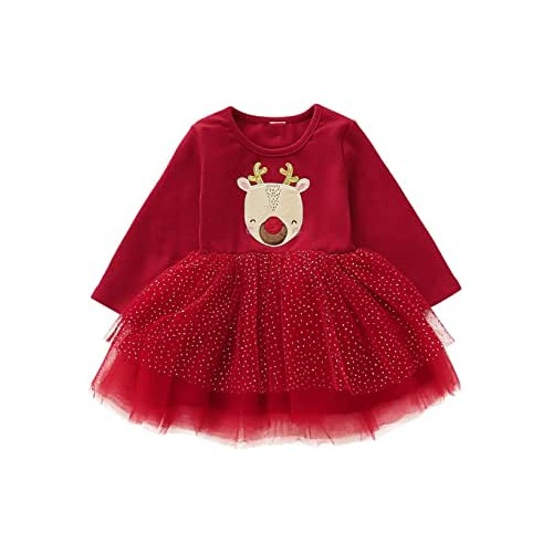 Vestito Tutu e maglia con renna di Natale, per bambini, colore rosso
