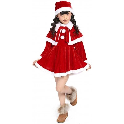Vestito rosso natalizio per bambine, con mantella e cappuccio