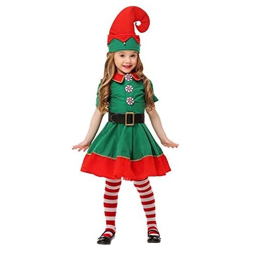 Costume da Elfo Natalizio femminile, vestito con gonna e cappellino