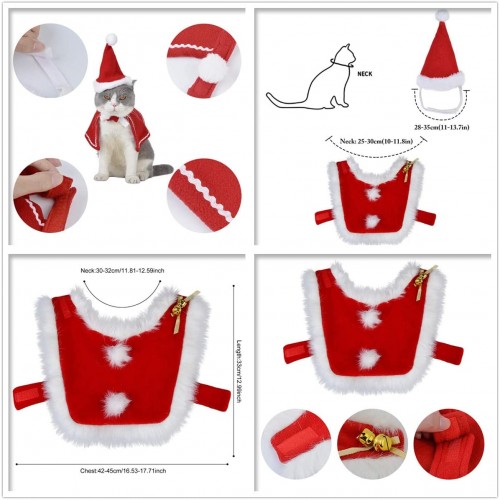 set di vestiti natalizi per gatti carini con campane Costume natalizio per gatto Set L EDAGNY® Costume da gatto natalizio Mantello da gatto regolabile per decorazioni natalizie 