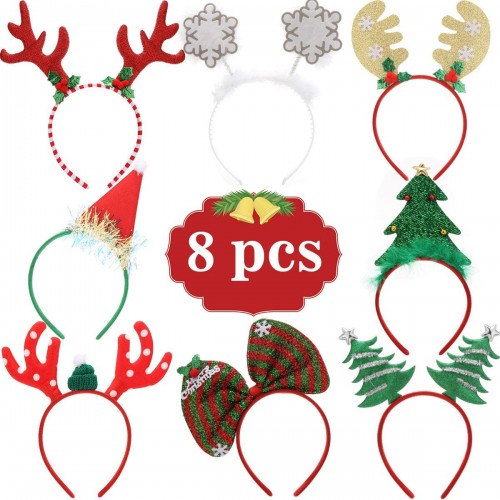 Set 8 Cerchietto natalizio, renna, elfo, stelle, fiocchi, gadget di Natale