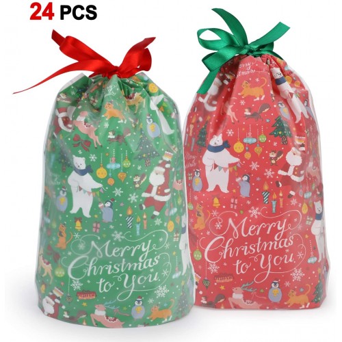 Set 24 sacchetti tema Natale, verdi e rossi, per regali originali