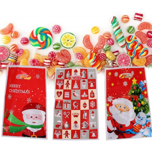MELLIEX 50 Pezzi Sacchetti Biscotti di Natale Fiocco di Neve Trattare Sacchetti di Caramelle con 100 Pezzi Twist Tie per Bambini Feste di Natale 