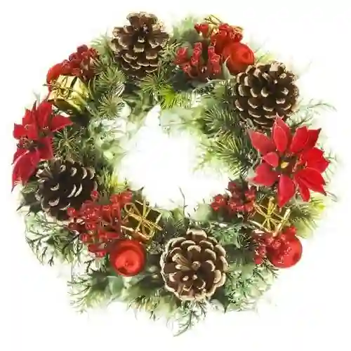 Ghirlanda con agrifoglio, anello di Natale con decorazioni