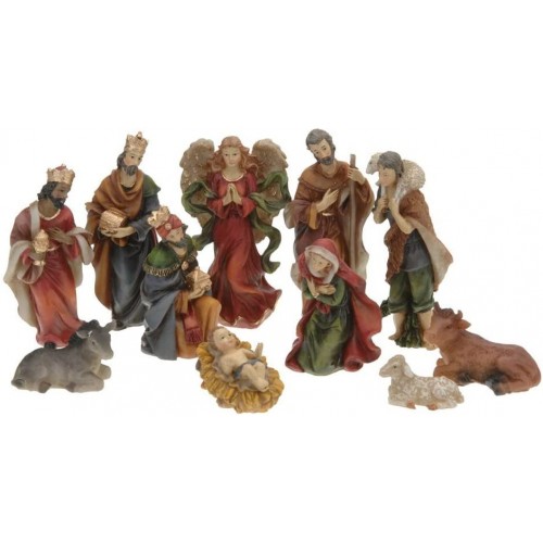 Set con 11 piccole statuine per presepe e decorazione natalizia