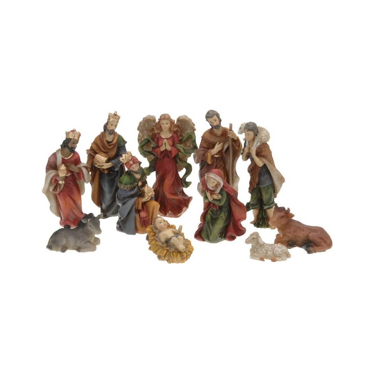 Set con 11 piccole statuine per presepe e decorazione natalizia