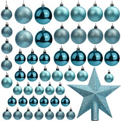 Belle Vous Palline di Natale Azzurre 50pz - Palline Albero di Natale Blu Brillanti Dimensioni Assortite con Puntale Albero 