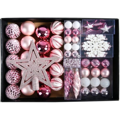 Set Decorazioni Albero di Natale rosa gold, con 68 palline e accessori