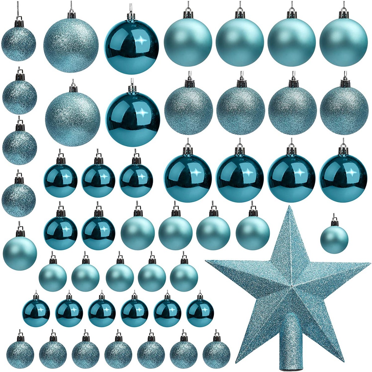 Set 50 Palline Albero di Natale Blu e azzurre, opache e lucide