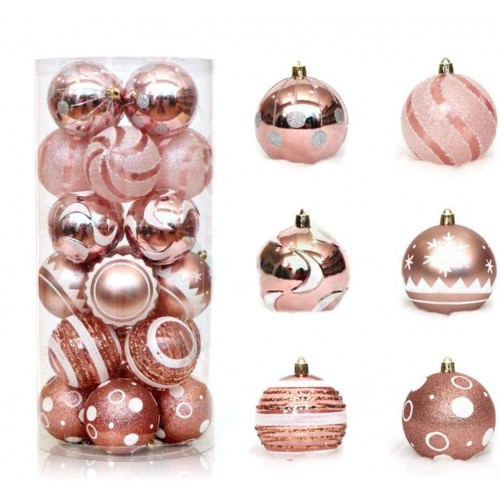 Set 24 palline rosa gold per l'albero di Natale, eleganti e originali