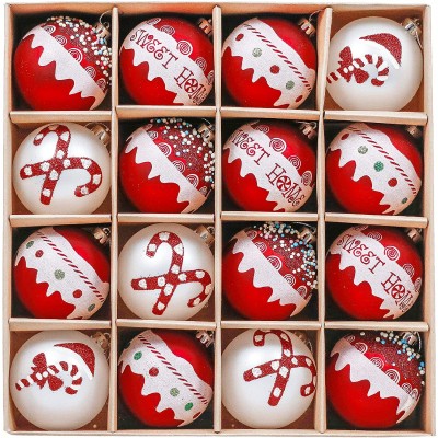 Set da 16 Palle di Natale rosso e bianco, da 8 cm, grafiche assortite