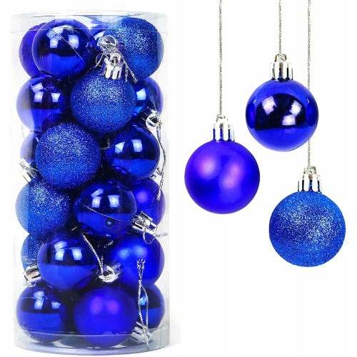 Set da 24 palle di Natale blu, lucide e glitterate, 3 tipologie