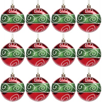 Set da 12 Palline Di Natale verdi e rosse con decorazioni