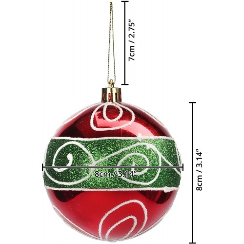 12pz 8cm di Palline Natale Rosso Verde Tartan Scintillanti con Spago Palline di Natale Verdi e Rosse da Interno Belle Vous Palline Natale Rosse e Verdi Decorazioni Albero di Natale da Appendere