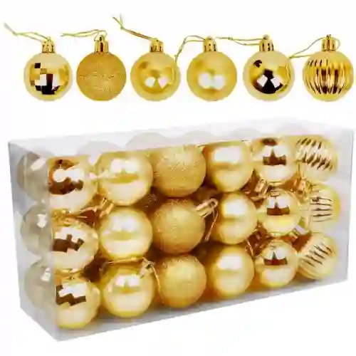 Set da 26 palline oro lucido di Natale, 4 disegni