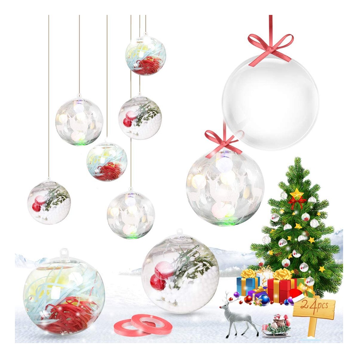 Palline di Natale 30 palline di plastica trasparente riempibili 10 cm decorazioni per albero di Natale