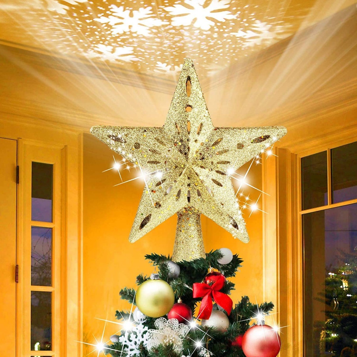 Puntale stella con luci a led per albero di Natale