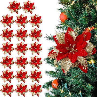 Set 20 Fiori artificiali rossi per l'albero di Natale, da 20 cm