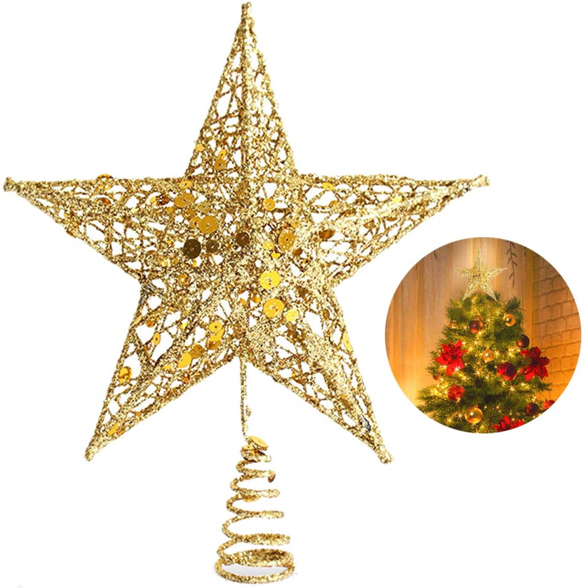 Punta per albero di Natale a stella con glitter Festive Productions Oro 124039. 20 cm 