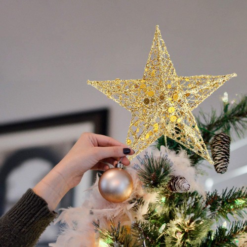 Festive Productions Oro 20 cm Punta per albero di Natale a stella con glitter 124039. 