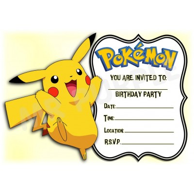 04 12 biglietti d'invito e 12 buste per compleanno e compleanno dei bambini Pokemon n 