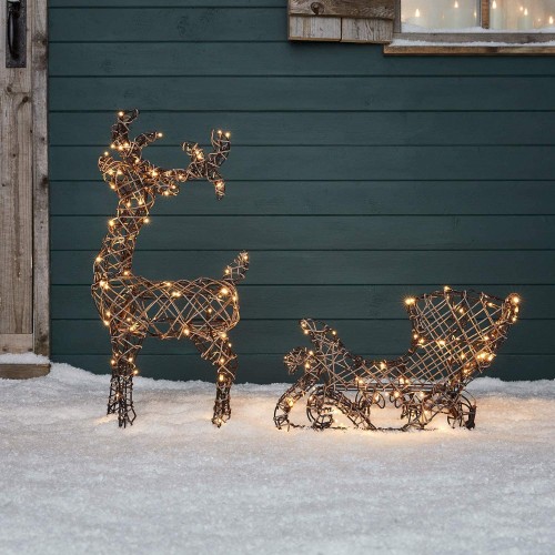 Set Renna con slitta Natalizia in Vimini e 160 LED, decorazione di Natale