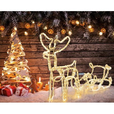 Decorazione a LED renna bianca con slitta di Natale