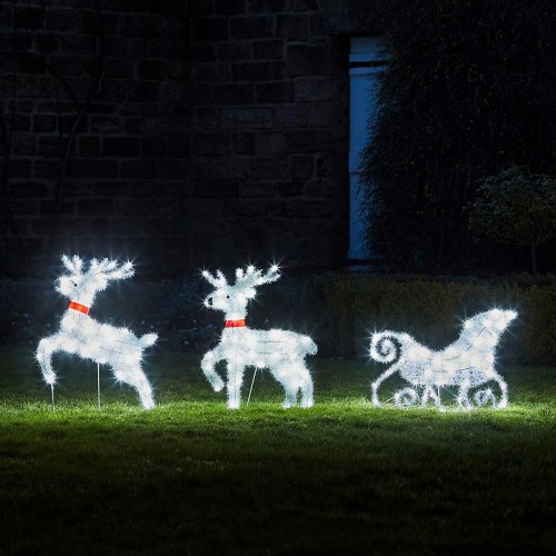 Set 2 renne con slitta luminosa, decorazioni luminose per esterno