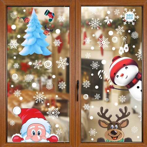 Adesivi finestre natalizi, vetrofanie con alce, renne, neve e Babbo Natale
