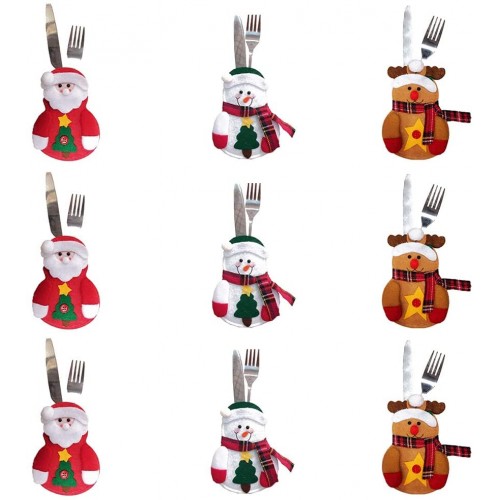 Set 9 bustine per posate, design natalizio: Babbo Natale, renna e pupazzo di neve