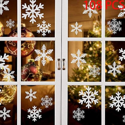Bianco 108 Vetrofanie Fiocchi di Neve per Natale Fiocco di Neve Stickers da Vetro Finestra Vetrina Natale Decorazione Fantastiche Adesivi Statici in PVC 