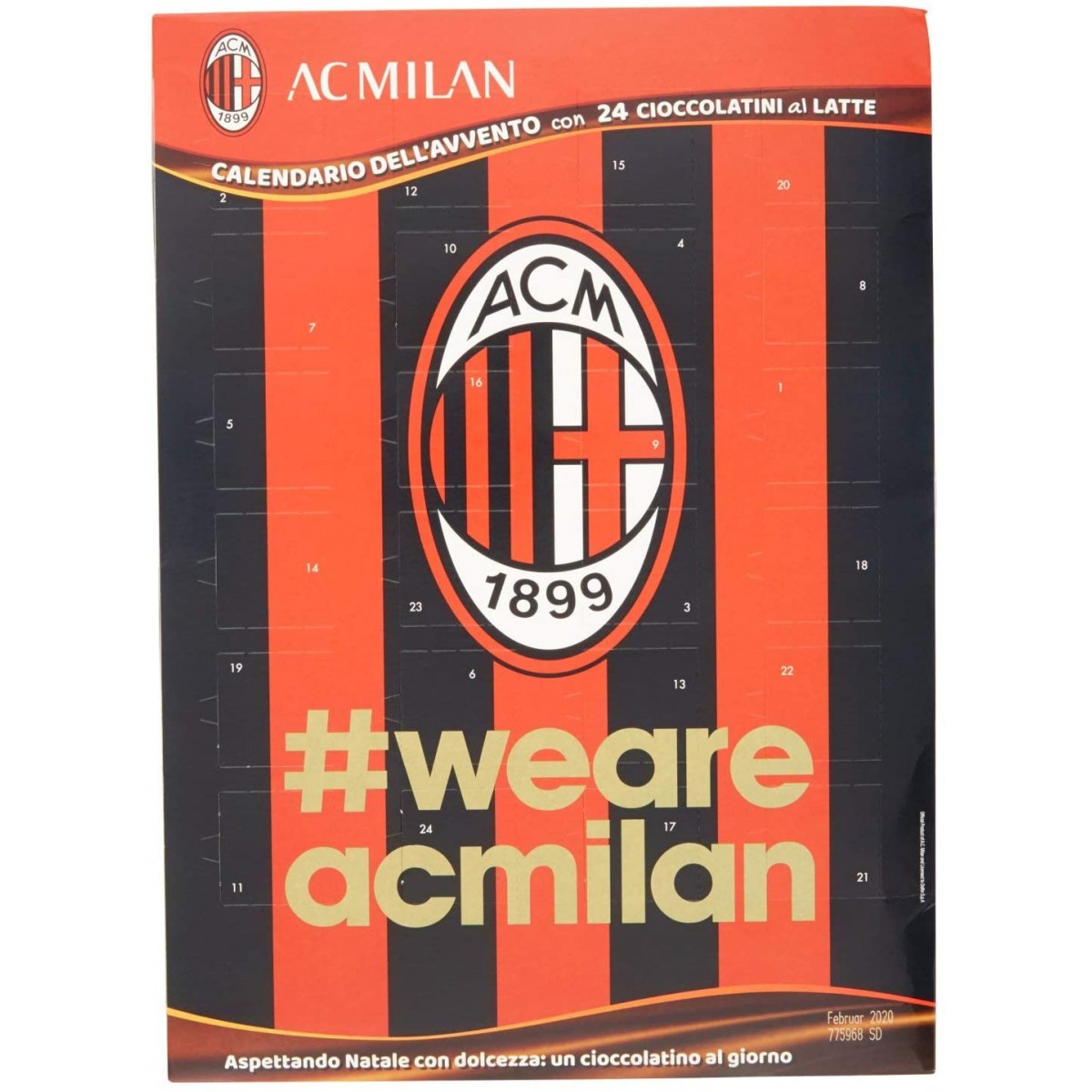 Calendario dell'avvento A.C Milan da 75 g, con 24 cioccolatini al latte